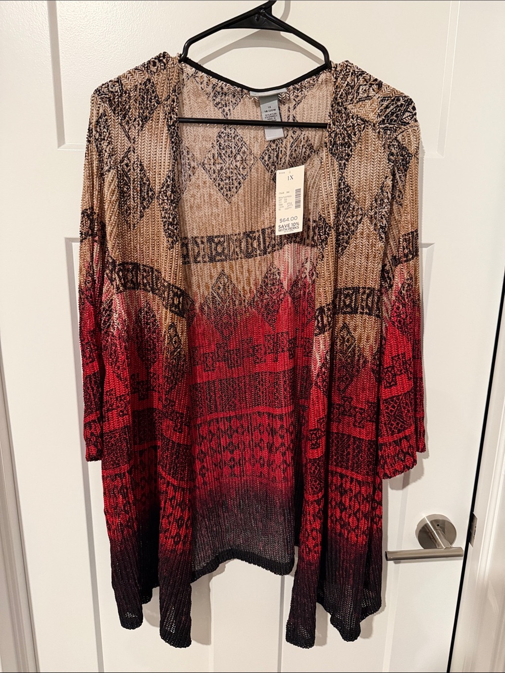 NWT Lightweight Open Cardigan in Beige and Red Ombre